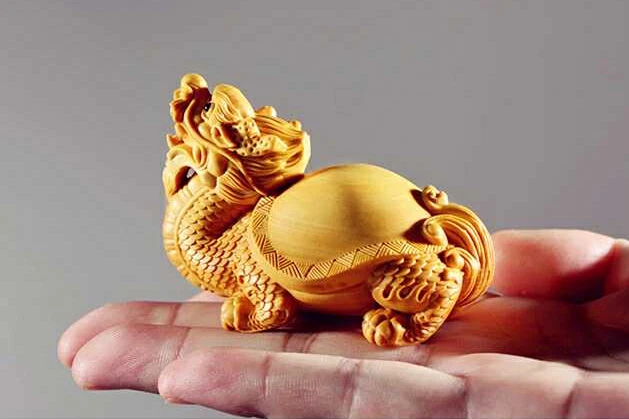 Collect Boxwood Carving Ornaments Auspicious Beast Solid Wood Dragon Turtle Gift - Image 2 of 4