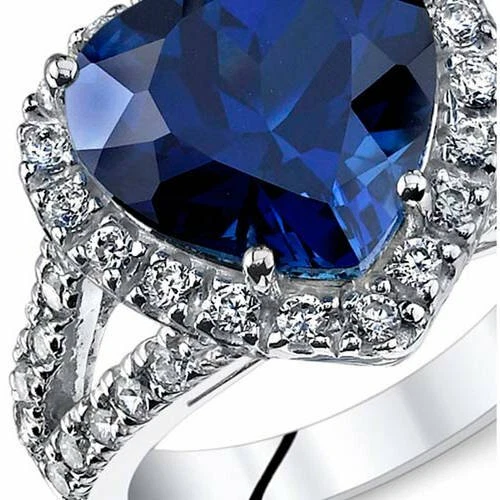 6.7CT Heart Shape Created Blue Sapphire 935 Argentium Silver Fashion Ring. - Image 2 of 4