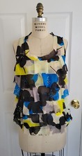 Image of Ann Taylor LOFT Blouse Green Black Blue Watercolor Floral Voile Ruffle Size XS
