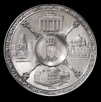 SKS Zinn Berlin Germany Collectible Pewter Tray Hanger On Back Landmarks