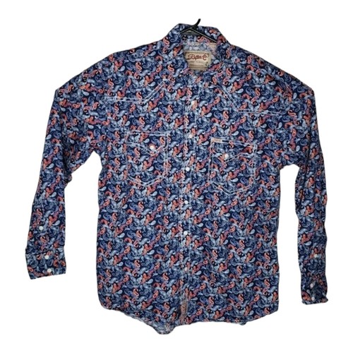 Rafter C Herren Hemd Cowboy Blau Paisley Perlen Druckknopf Rockabilly Large  - Bild 1 von 7