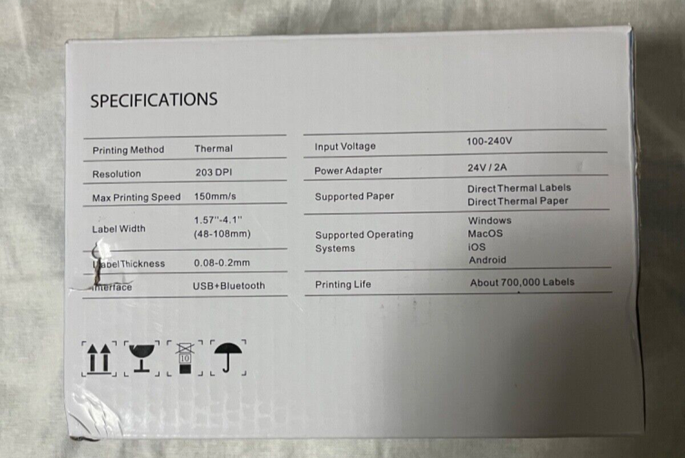 JADENS Bluetooth Thermal Label Printer 4x6 Printer JD 268BT OPEN BOX