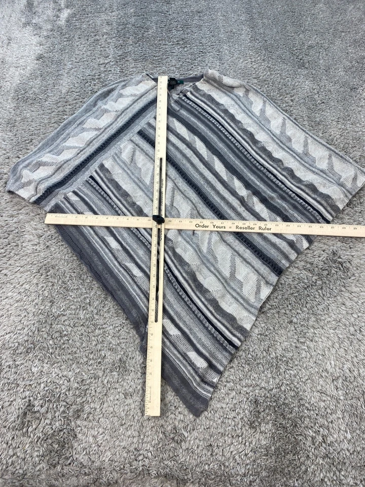 Poncho Lauren Ralph Lauren Mujer Grande/XL Gris Rayas Lino Navajo Capa Boho Foto 4 de 4