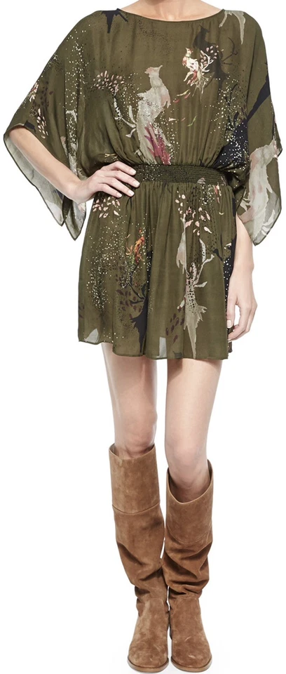 Haute Hippie Bird Print Smocked Waist Dress Size Medium - Image 2 of 4