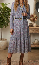 JW Anderson x Uniqlo Purple Paisley Print Belted Midi Dress Designer Collab