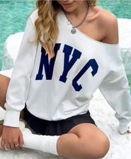 Shein Women's Graphic Long WHITE Sleeve USA  Size Large