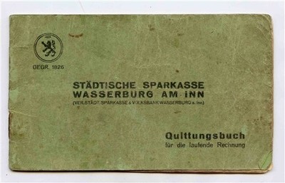 Städtische Sparkasse Wasserburg Am Inn Bank Savings Book Germany 1935