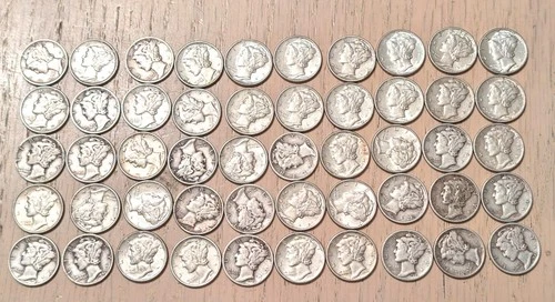 Full Roll of 50 - 1943 Mercury 90% Silver Dimes! Some BU Included!