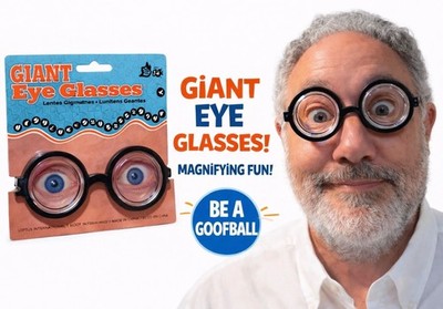 Funny GIANT EYE GLASSES Nerd Dork Thick Lenses Coke Bottle Joke Gag Black Round 