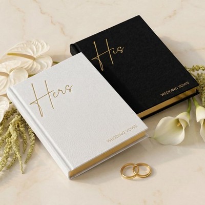 Elegant Linen Wedding Vow Books With Gold Foil Lettering  Perfectly Sized His...