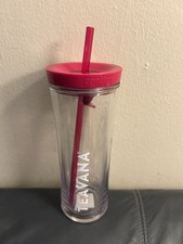 Contigo cold beverage tumbler with a pink lid and straw 20oz