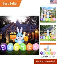 6FT Easter Inflatable Bunny Outdoor Decorations with Eggs, Build-in LED Light...