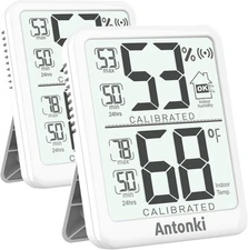Antonki 2-Pack Room Thermometer, Digital Small Hygrometer Indoor White 