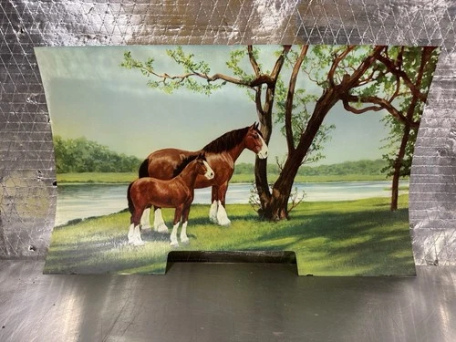 Vintage 1950s Budweiser Beer Lighted Sign Two Clydesdales Scene Insert Only