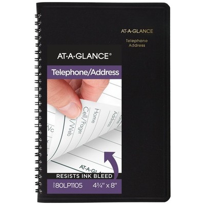 AT-A-GLANCE Telephone Address Book, Large Print, 500 Entries, Small, Black