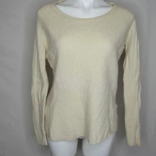 Saks Fifth Avenue Cream White Ribbed 100% Cashmere Sweater Women's M Medium
