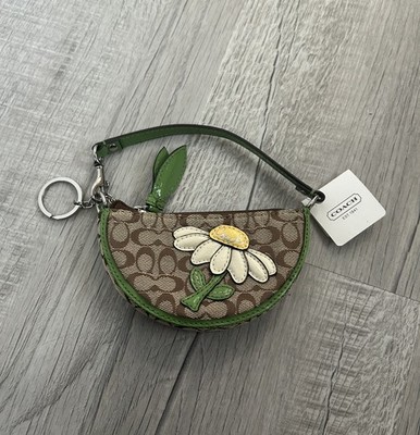 NWT Vtg COACH Green Brown Daisy Flower Fruit Slice Leather Coin Purse Keychain