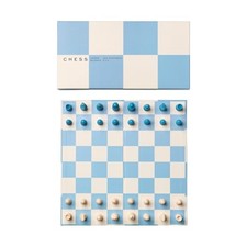 Play Chess   Blue Wooden Chess Set with Foldable Cardboard Play Chess Blue 