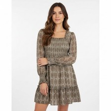 In Loom Smocked Square Neck Boho Print Tiered Mini Dress Women's Medium