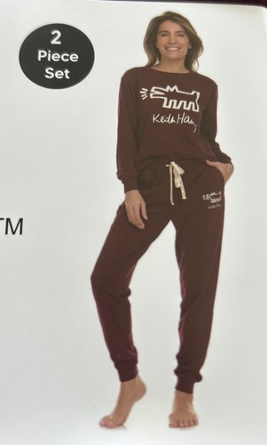 Conjunto de salón Keith Haring de vellón suave para mujer manga larga Crew & Joggers rojo mediano - Imagen 12 de 12
