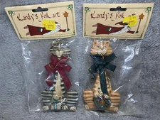 TWO NOS VTG Santa's World Kurt S Adler Kandy's Folk Art Cat Christmas Ornament