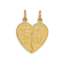 14k Yellow Gold Split Heart Pendant Sister Charm for Women Matching Jewelry