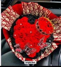 Korean Floral Wrapping Paper Waterproof Red  Cream 5 Sheets  5 Yds Of Ribbon