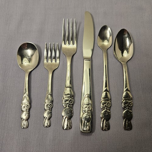 Oneida Community Child Toddler Peter Rabbit Flatware 6 Piece Set Stainless Steel