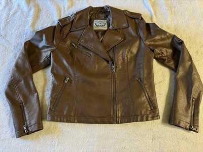 Levi's Womens Dark Brown  Asymmetric Zip Faux Leather Moto Jacket Size Small ?