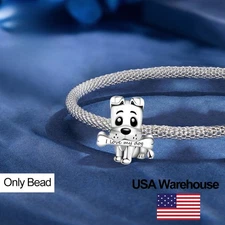 S925 Sterling Silver Bone Dog Charm Beads Fit for Bracelets DIY Jewelry Women