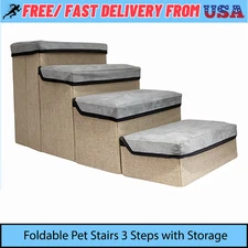 Foldable Pet Ramp Stairs 4 Steps Dog Ladder for High Bed Storage Box