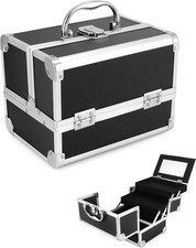 ® Custodia Cosmetica Portatile Con Specchio, Valigia Porta Trucchi Nera, Valiget