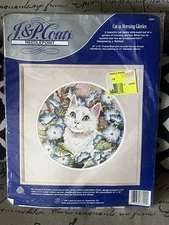 Sealed  1992 J & P Coats Cat in Morning Glories Needlepoint Kit 22001 Vintage