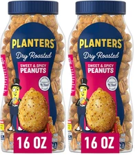Planters Sweet and Spicy Peanuts, Party Snacks, Plant-Based Protein, 16 Oz Jar (