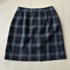 Vintage Ellen Ashley Skirt Womens 12 Gray Plaid Tweed Pencil Knee Length Slit