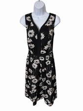 Talbots Black White Floral Sleeveless Midi Dress V Neck Fit & Flare Size 8