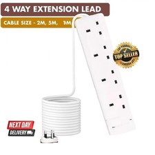 4 Gang Way UK Mains Plug Power Extension Lead Cable Electricity Cord  2  5 10 M