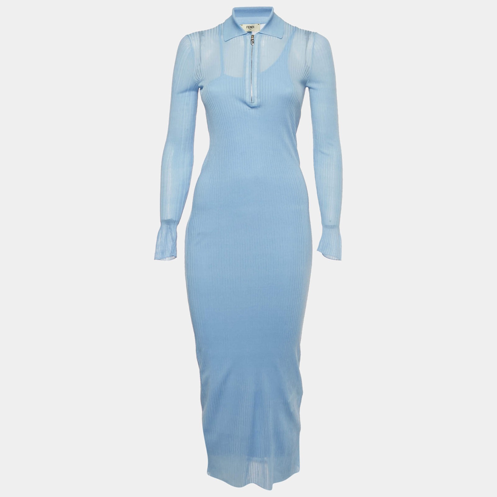 Fendi Blue Rib Knit Long Dress S