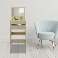 Vanity Table W/ Mirror, Mini Makeup Vanity W/ Drawer&stool, Dressing Table