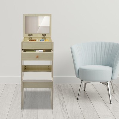 Vanity Table W/ Mirror, Mini Makeup Vanity W/ Drawer&stool, Dressing Table