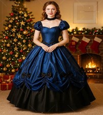 Vintage Medieval Navy Wedding Gowns With Bow Elegant Cap Sleeve Fantasy Satin