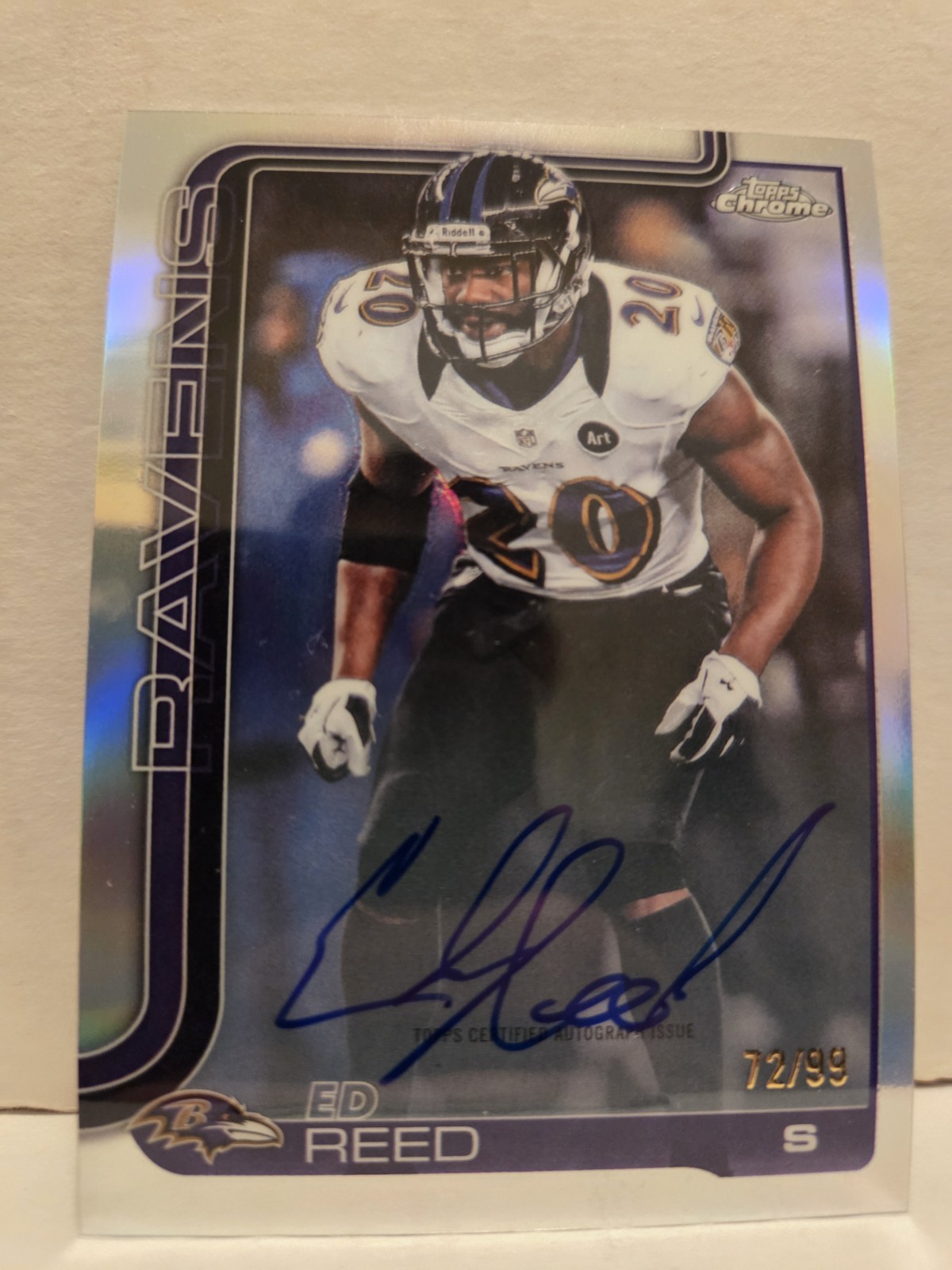 Ed Reed 2025 Topps Chrome Legends Refractor On-Card Auto /99 Baltimore Ravens