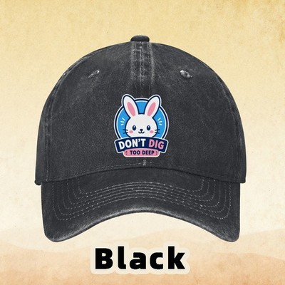Don't Dig Too Deep Bunny Dad Hat, Playful Banner Print, Adjustable Cap