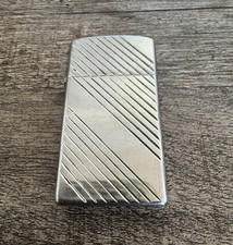 Vintage 2000 Slim Women's Zippo Lighter Made in USA PA Chrome Silver & Stripes