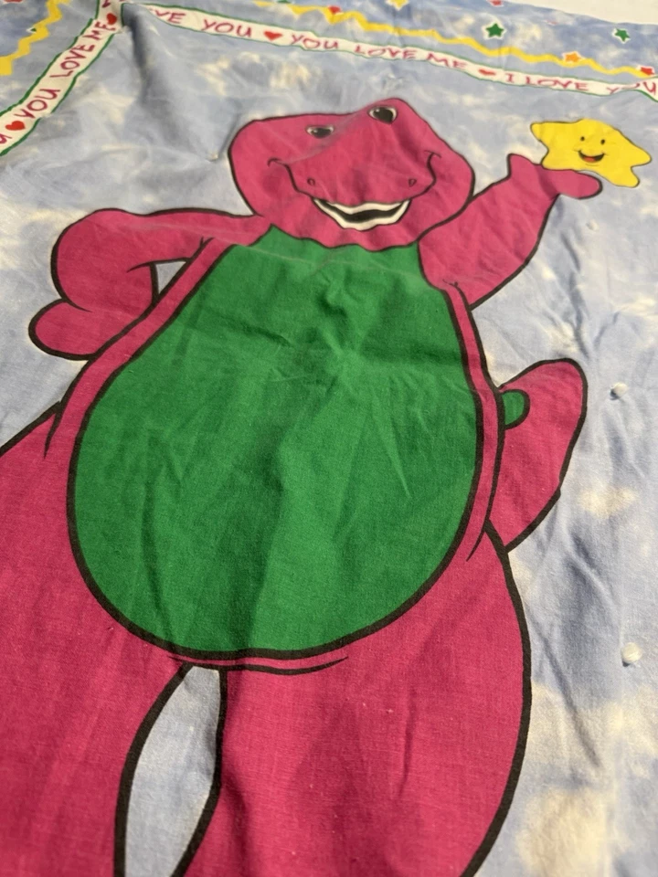 Edredón infantil Barney The Dinosaur vintage usado en excelente estado 41x31” de colección bebé/niño pequeño Foto 3 de 4