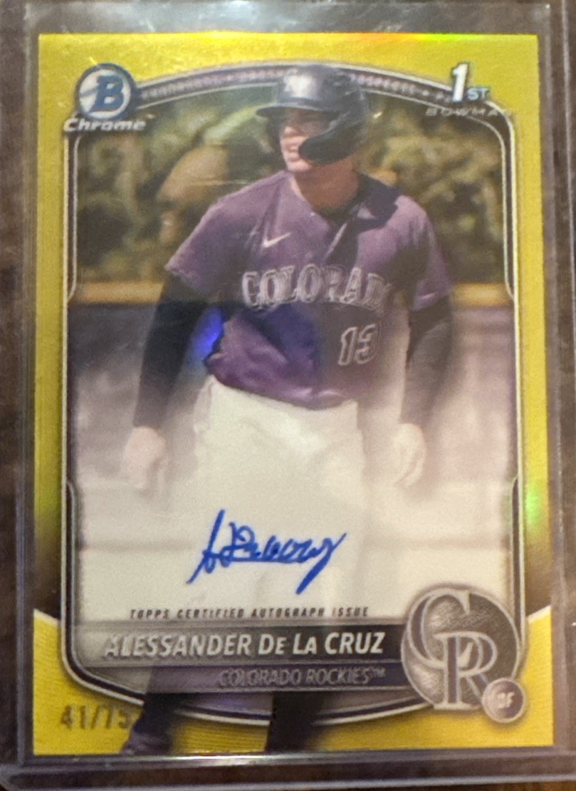 ALESSANDER DE LA CRUZ 2025 BOWMAN CHROME 1ST YELLOW REFRACTOR AUTO 41/75