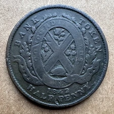 1842 1/2 PENNY SOU LOWER CANADA QUEBEC TOKEN COINAGE KM# Tn18 BANK OF MONTREAL