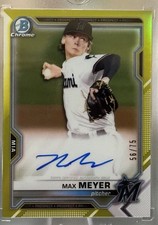 2021 Bowman Chrome Prospects Autograph Max Meyer #CPA-MME Yellow Refractor 56/75