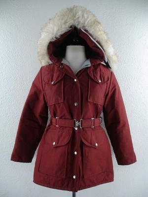 Women's S Eddie Bauer Vtg 1970's Goose Down Parka Rust Shearling Fur Trim Jacket