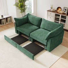 2 Seater Sofa w/Pull out Storage Drawers Under Each Seat, Crescent-shaped Armre